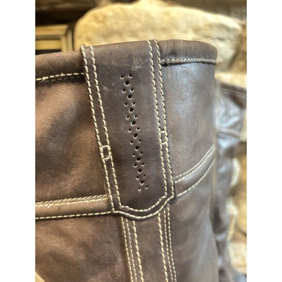 TIMBERLAND Brown Leather Tall Riding Pull-On Lug Sole Wood Grain Heel Boots W9 - Picture 8 of 8